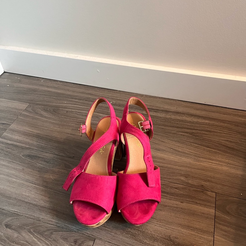 American Eagle Outfitters Hot Pink Suede Peep-Toe Slingback Heels